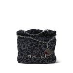 24B Black Floral Denim Quilted Mini 22 Bag SHW - Image 10