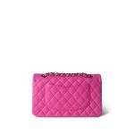 21S Neon Pink Lambskin Quilted Classic Flap Medium Silver Hardware - Image 3