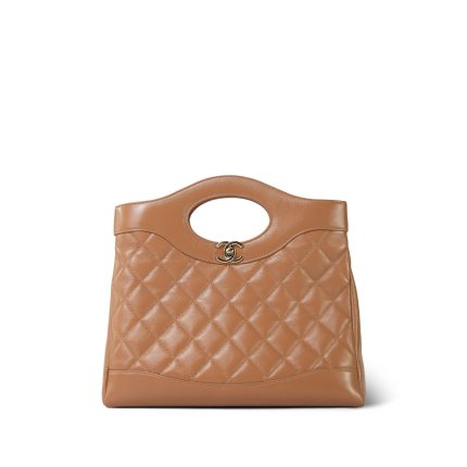 Caramel Calfskin Quilted 31 Small Shopping Bag Light Gold Hardware