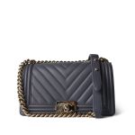 Grey Lambskin Chevron Quilted Boy Bag Medium LGHW - Image 12
