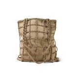 Beige Suede Chain Frame Shopping Tote Light Gold Hardware - Image 12