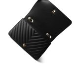 Black Calfskin Chevron Quilted Statement Flap Bag Medium LGHW - Image 14