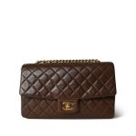 Brown Lambskin Quilted Single Flap Gold Hardware
