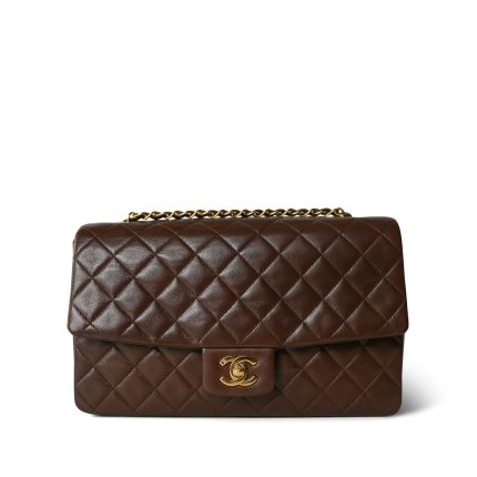 Brown Lambskin Quilted Single Flap Gold Hardware