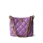 22S Purple Lambskin Quilted Pick Me Up Hobo Bag Logo Chain Aged Gold Hardware - Image 11