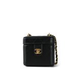 23A Black Lambskin Quilted Mini Vanity Case With Chain GHW