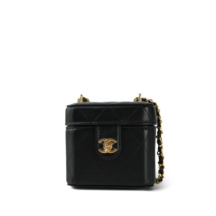23A Black Lambskin Quilted Mini Vanity Case With Chain GHW