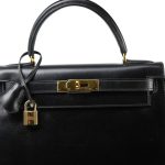 Kelly 28 Sellier Black Box Calfskin Gold Plated Y Circle Stamp - Image 7