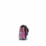 24S Black Multicolor Floral Fabric Quilted Single Flap Medium Light Gold Hardware - Image 4