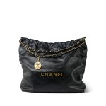 Black Calfskin Quilted 22 Hobo Bag Medium Aged Gold Hardware - Image 17
