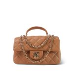23P Light Caramel Lambskin Quilted Mini Top Handle Light Gold Hardware - Image 7