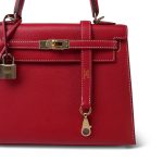 Kelly Sellier 25 Bi-Color Rouge Casaque/Bleu Thalassa Epsom White Stitching Gold Plated [P] Stamp - Image 3