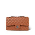 Caramel Caviar Quilted Classic Flap Medium Silver Hardware