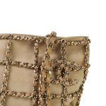 Beige Suede Chain Frame Shopping Tote Light Gold Hardware - Image 13