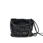 24B Black Floral Denim Quilted Mini 22 Bag SHW - Image 2