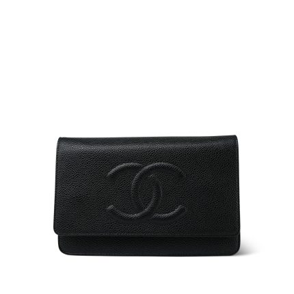 Black Caviar Quilted Timeless Wallet on Chain WOC GHW