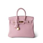 Birkin 25 Rose Sakura Swift Gold Plated X Stamp