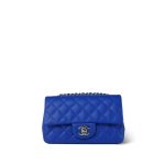 Blue Lambskin Quilted Mini Rectangular Flap Silver Hardware - Image 2