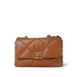 22A Caramel Lambskin Quilted 19 Flap Small Mixed Hardware