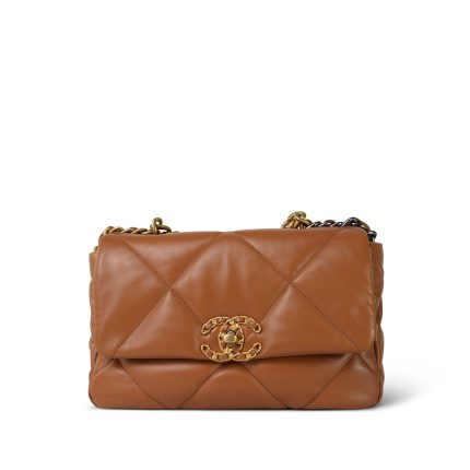 22A Caramel Lambskin Quilted 19 Flap Small Mixed Hardware