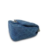 23P Blue Denim Quilted Camellia Mini Sweetheart Single Flap Bag Aged Silver Hardware - Image 6