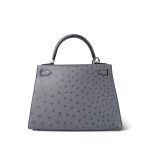 Kelly Sellier 28 Horseshoe (HSS) Gris Agate/Bleu Nuit Ostrich Palladium Plated Y Stamp - Image 16