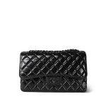 So Black Shiny Crumpled Calfskin Quilted Jumbo Classic Flap