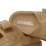 24P Beige Lambskin Quilted Velcro Sandals/Mules Light Gold Hardware - Image 10
