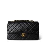 Vintage Black Lambskin Quilted Medium Classic Flap GHW