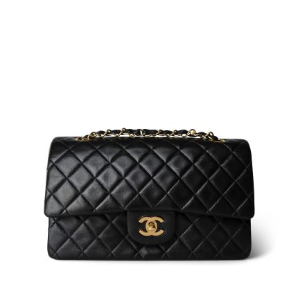 Vintage Black Lambskin Quilted Medium Classic Flap GHW