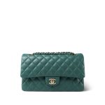 Dark Green Lambskin Quilted Classic Flap Medium Light Gold Hardware
