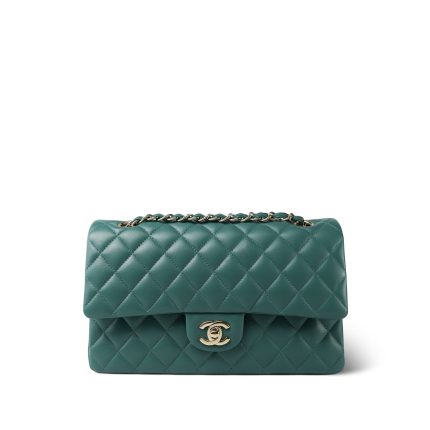 Dark Green Lambskin Quilted Classic Flap Medium Light Gold Hardware