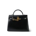 Kelly 32 Black Box Calfskin Gold Plated C Square Stamp - Image 8