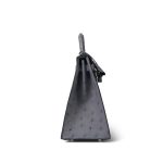 Kelly Sellier 28 Horseshoe (HSS) Gris Agate/Bleu Nuit Ostrich Palladium Plated Y Stamp - Image 4