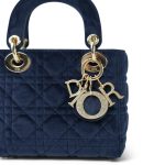 Mini Lady Dior Bag Navy Velvet - Image 3