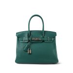 Birkin 30 Malachite Clemence Palladium Plated R Stamp