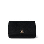20A Black Velvet Quilted Crystal Pearl Crush Wallet On Chain WOC LGHW - Image 2
