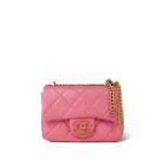 22P Pink Enamel Lambskin Quilted  Pending CC Small Square Flap Aged Gold Hardware