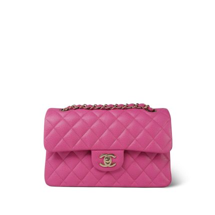 19C Pink Caviar Quilted Classic Flap Small Light Gold Hardware