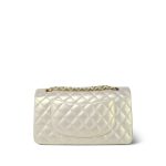 20B Iridescent White Calfskin Quilted Classic Flap Medium Light Gold Hardware - Image 4