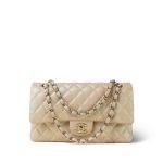 21S Pearly Beige Lambskin Quilted Classic Flap Medium Light Gold Hardware - Image 4