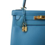 Kelly 28 Retourne Bleu Izmir Turquoise Veau Togo Gold Plated R Square Stamp - Image 3