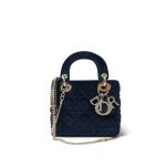 Mini Lady Dior Bag Navy Velvet - Image 4