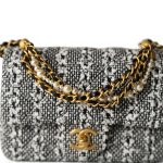 24P Black White Silver Tweed Quilted Pearl Aged Gold Hardware - Image 6
