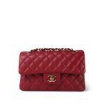 19B Red Caviar Quilted Small Classic Flap Light Gold Hardware