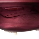 Burgundy Calfskin Quilted Pearl Chain Single Flap Bag Aged Gold Hardware - Image 10