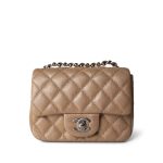 Pearly Beige Caviar Quilted Mini Square Flap SHW