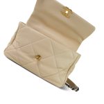 Light Beige Goatskin Quilted Large 19 Flap Mixed Hardware - Image 10