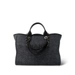 21S Navy/Black Raffia/Tweed Quilted Deauville Tote Large Light Gold Hardware - Image 3