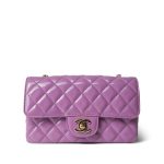 20C Purple Patent Quilted Mini Rectangular Flap Light Gold Hardware - Image 15